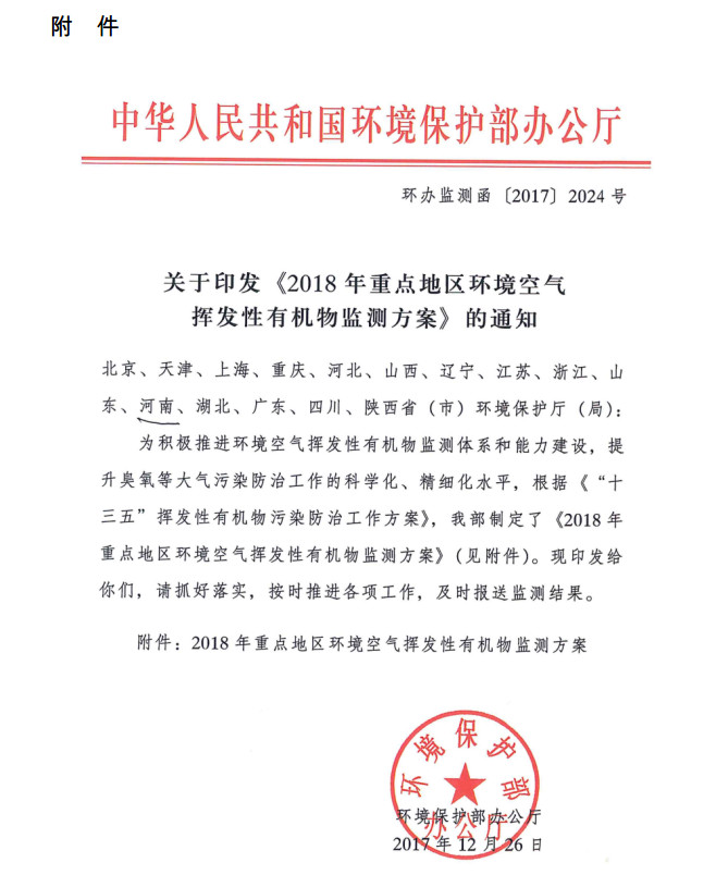 環(huán)境部新發(fā)布：2019年地級及以上城市環(huán)境空氣揮發(fā)性有機(jī)物監(jiān)測方案，附2018年方案要點(diǎn)對比
